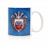 Кружка VS с символикой СБП эмблема и герб России синий фон. Белая фото