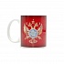 Кружка VS с символикой СВР эмблема и герб России красный фон. Белая